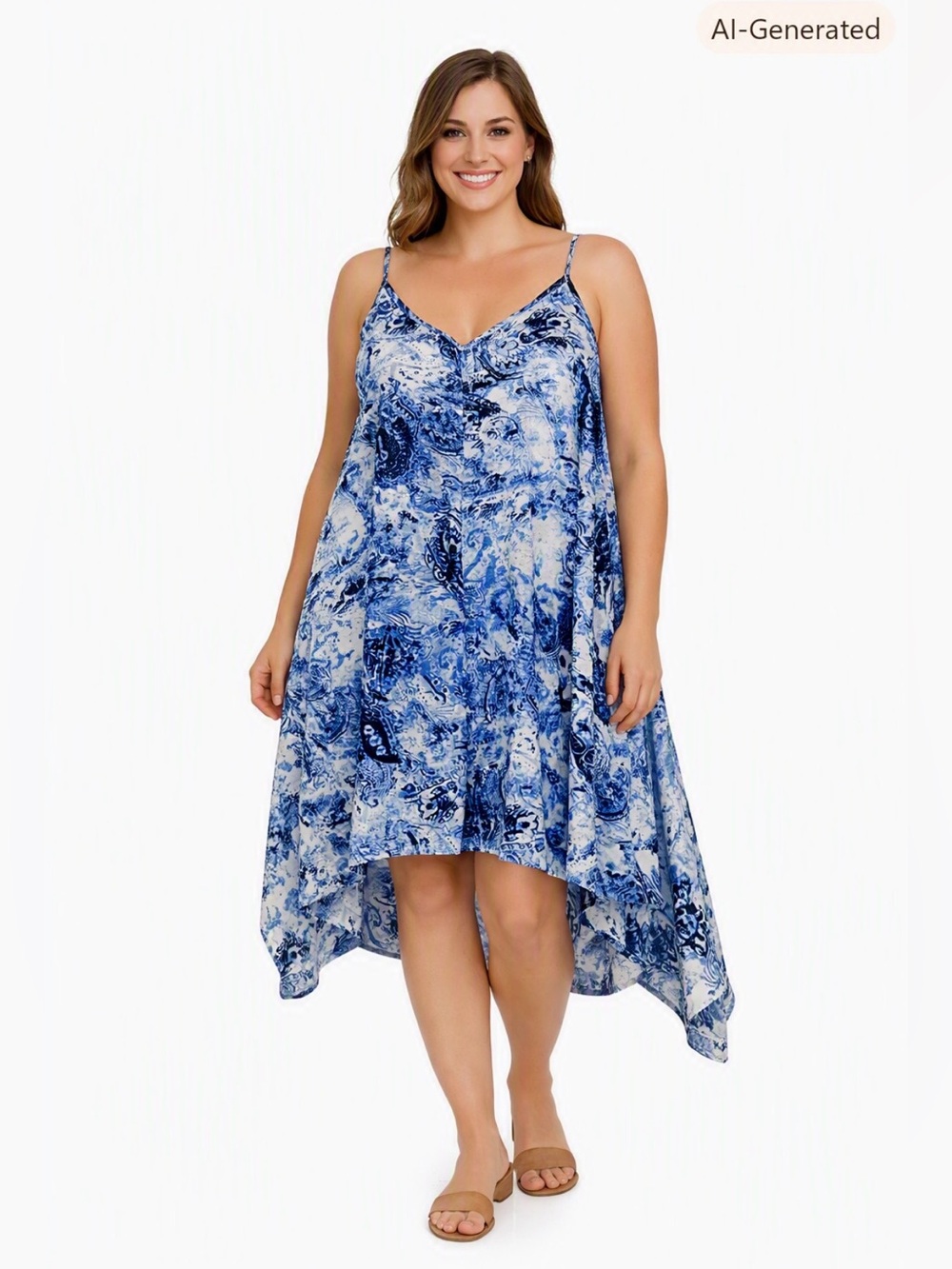 Charming Charlie Blue Paisley Spaghetti Strap Handkerchief Dress